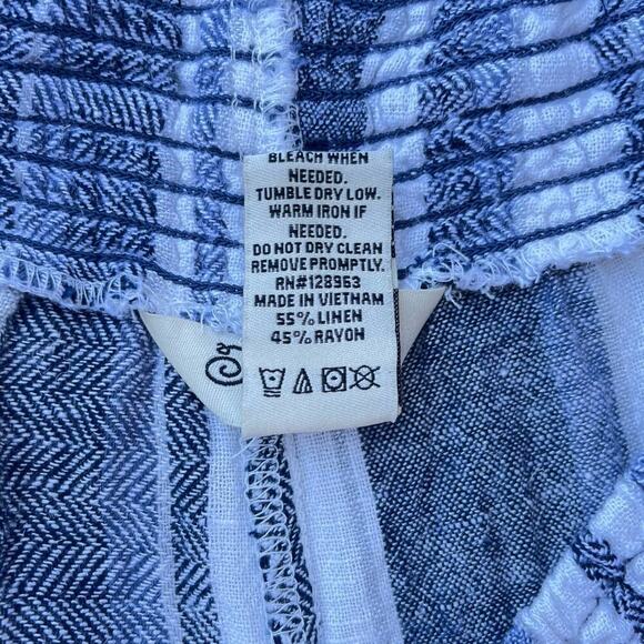 Indigo Rein Striped Wide Leg Linen Blend Pull On Pants with Tassel Tie - Small - Picture 5 of 11